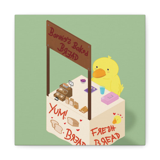 Cute Chick Bakery Canvas Print — "Bonnie's Baked Bread" Matte Stretched Art