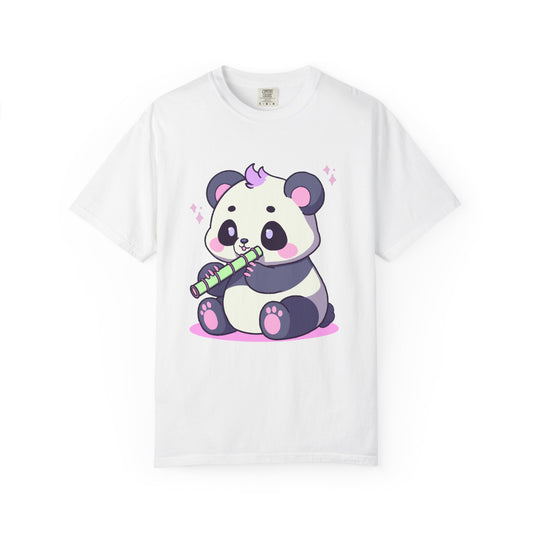 Kawaii Panda Eating Bamboo T-Shirt — Cute Cartoon Graphic Tee