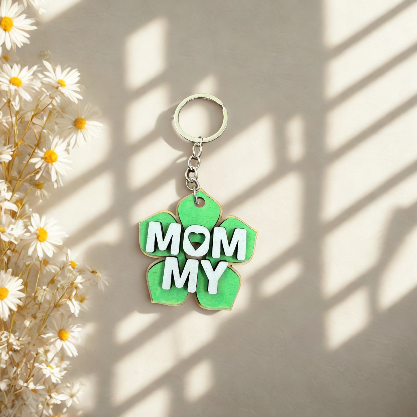 Mommy Flower Keychain – Handmade Layered Wood Mom Gift