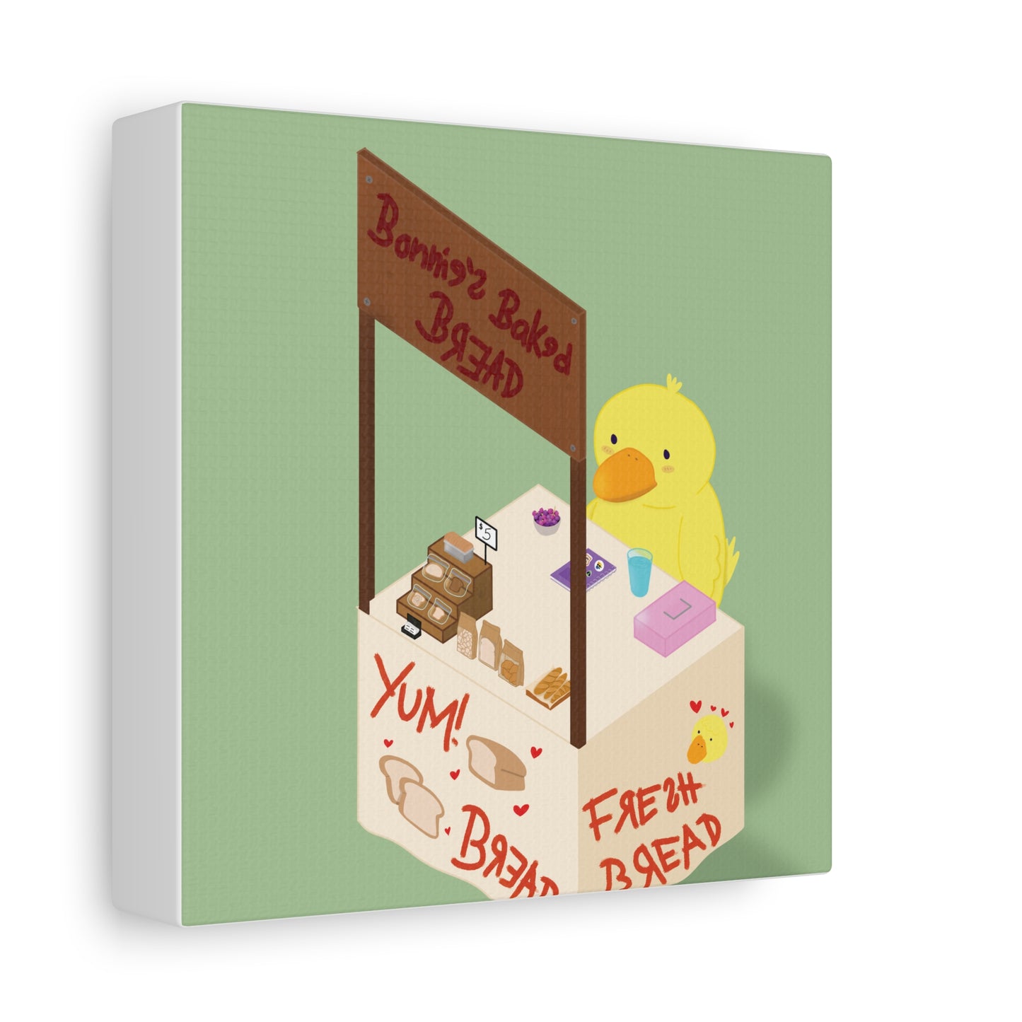Cute Chick Bakery Canvas Print — "Bonnie's Baked Bread" Matte Stretched Art