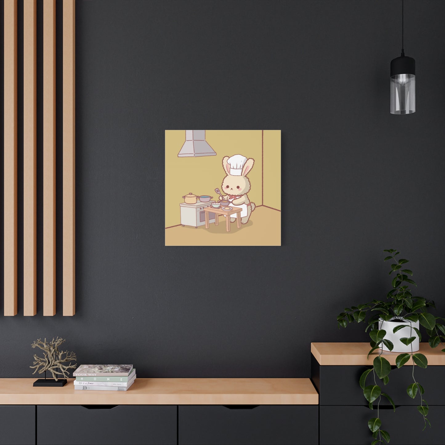 Cute Chef Bunny Canvas Art — Kawaii Rabbit Cooking Wall Decor (Matte Stretched)