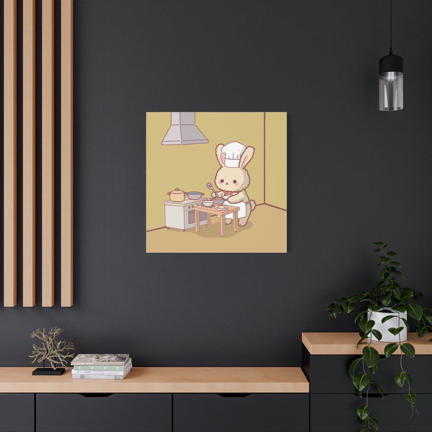 Cute Chef Bunny Canvas Art — Kawaii Rabbit Cooking Wall Decor (Matte Stretched)
