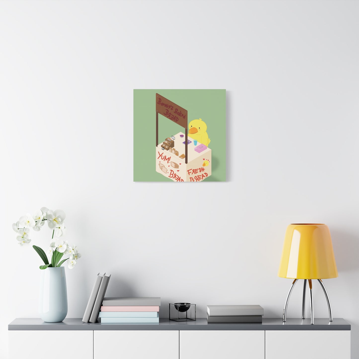 Cute Chick Bakery Canvas Print — "Bonnie's Baked Bread" Matte Stretched Art