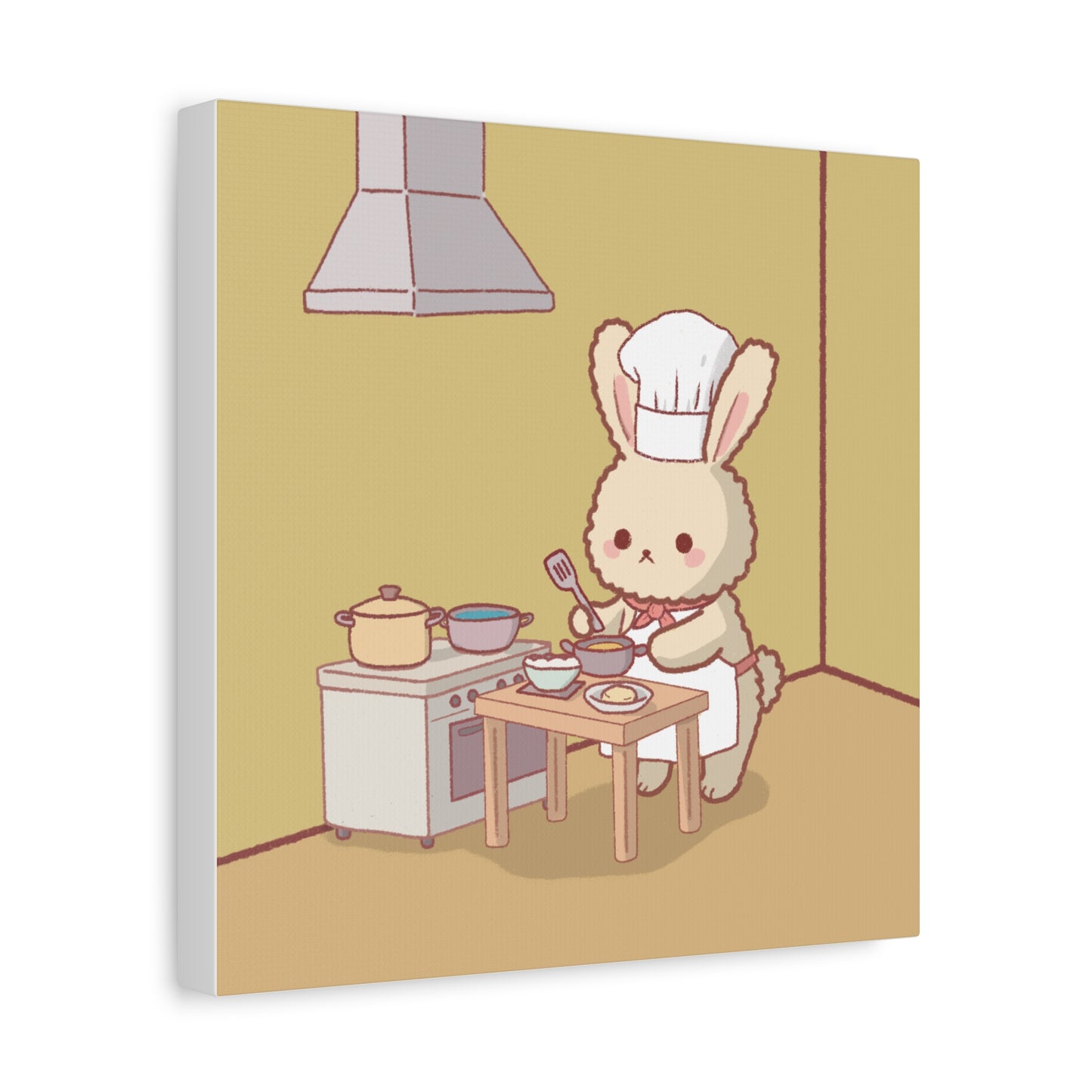 Cute Chef Bunny Canvas Art — Kawaii Rabbit Cooking Wall Decor (Matte Stretched)