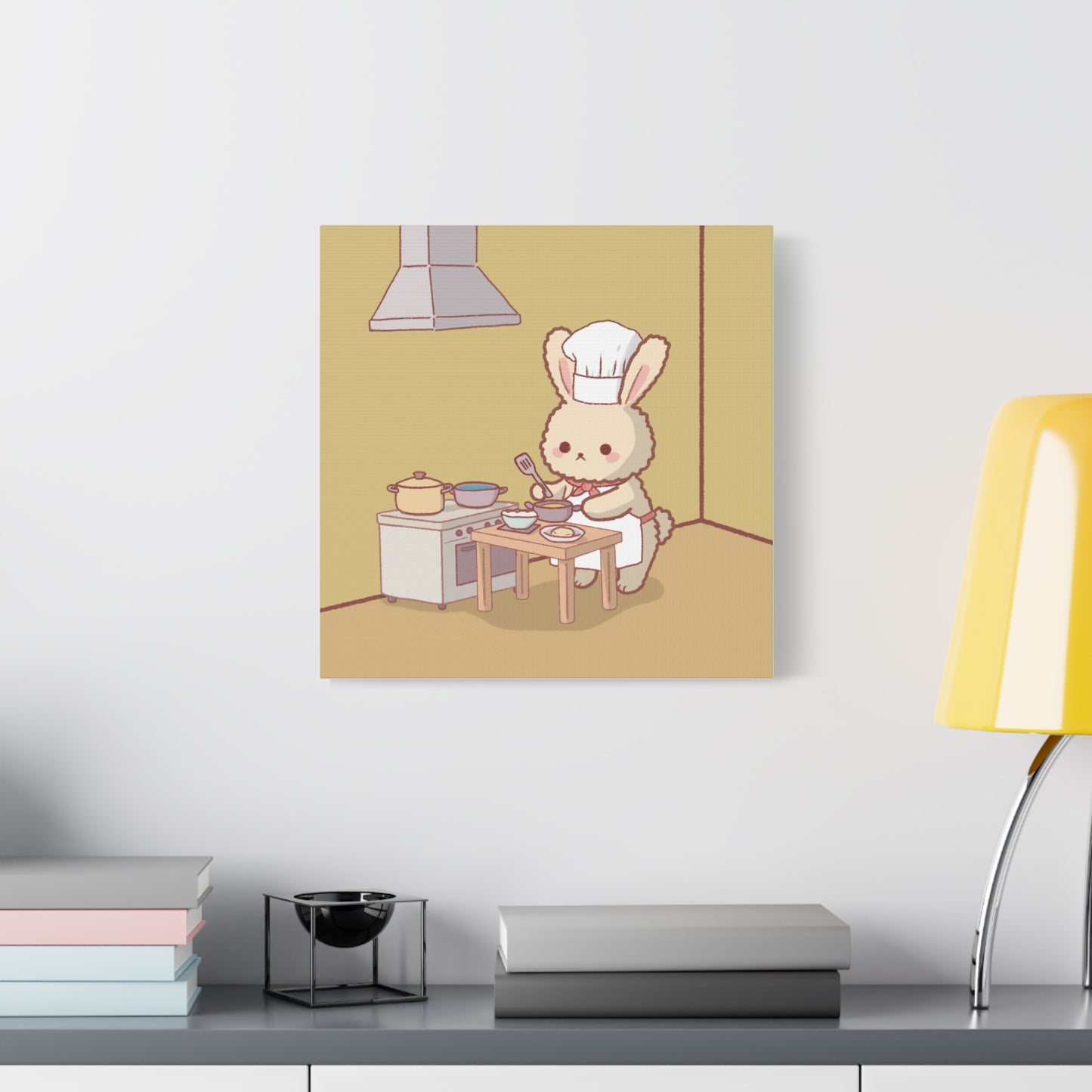 Cute Chef Bunny Canvas Art — Kawaii Rabbit Cooking Wall Decor (Matte Stretched)