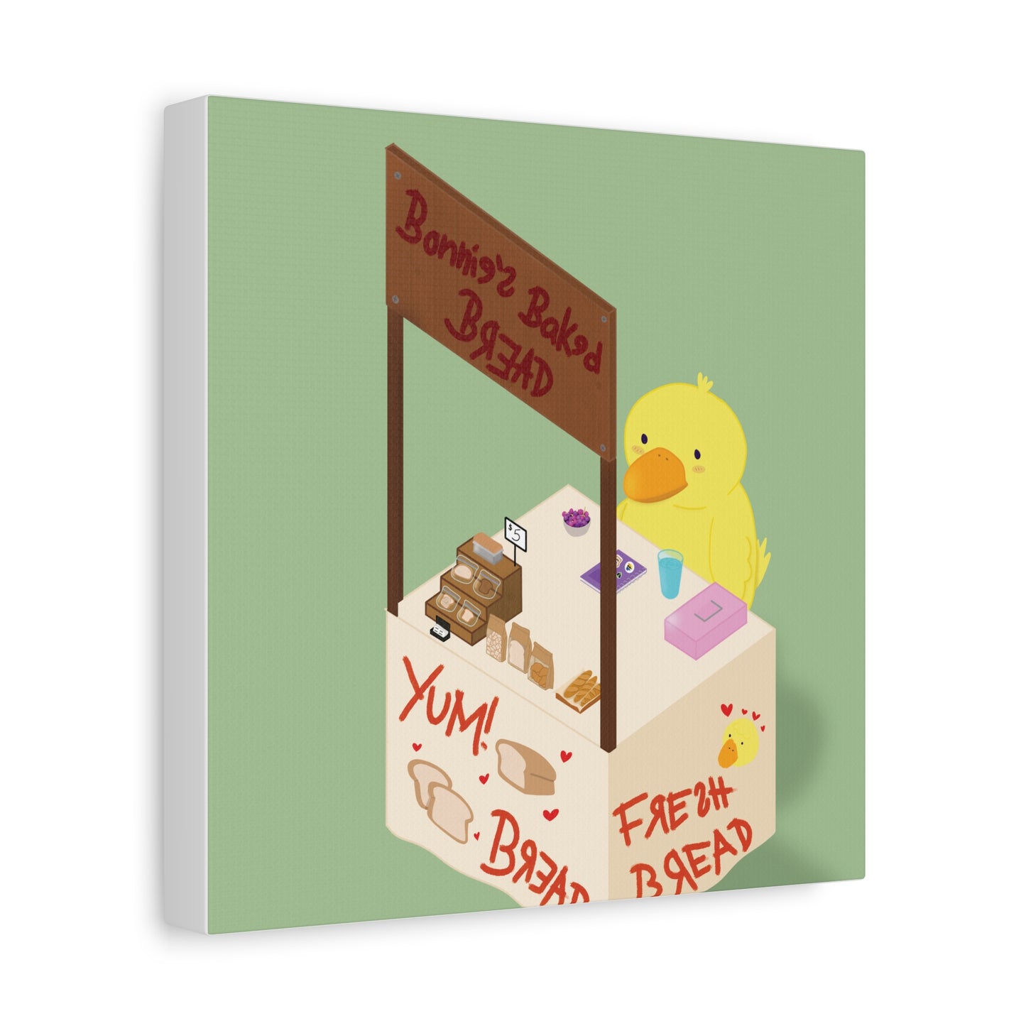 Cute Chick Bakery Canvas Print — "Bonnie's Baked Bread" Matte Stretched Art