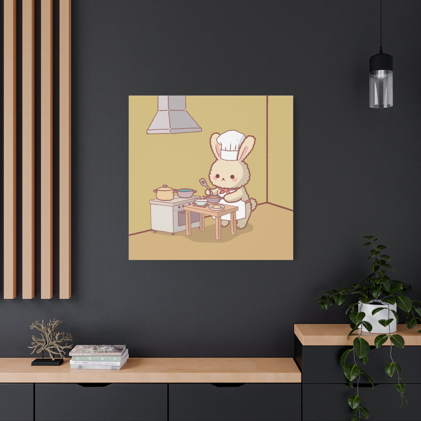 Cute Chef Bunny Canvas Art — Kawaii Rabbit Cooking Wall Decor (Matte Stretched)
