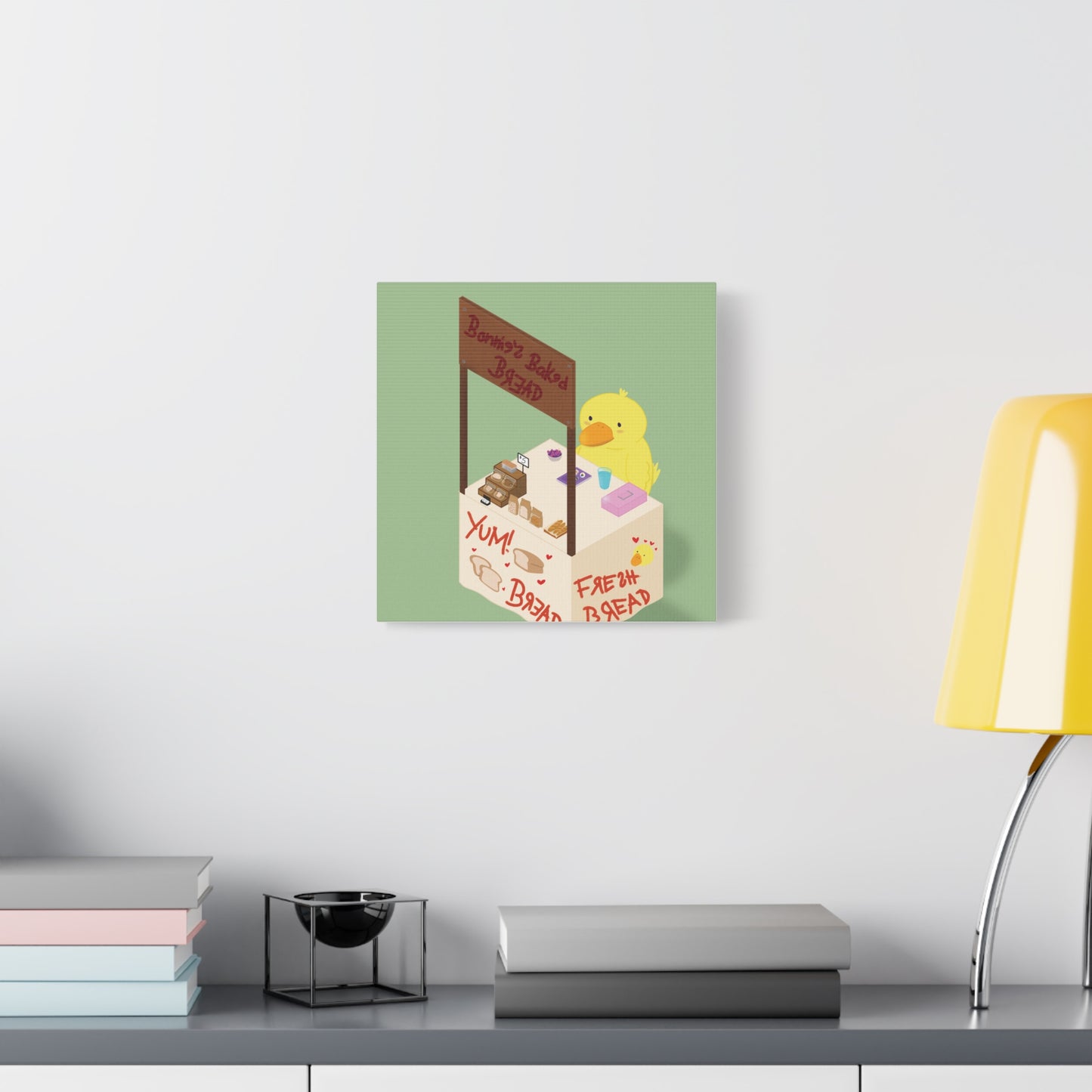 Cute Chick Bakery Canvas Print — "Bonnie's Baked Bread" Matte Stretched Art