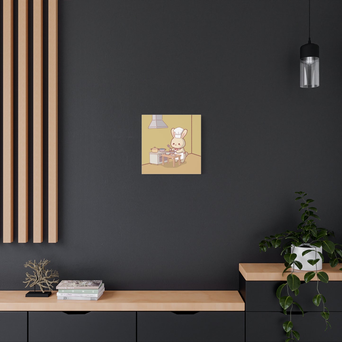 Cute Chef Bunny Canvas Art — Kawaii Rabbit Cooking Wall Decor (Matte Stretched)