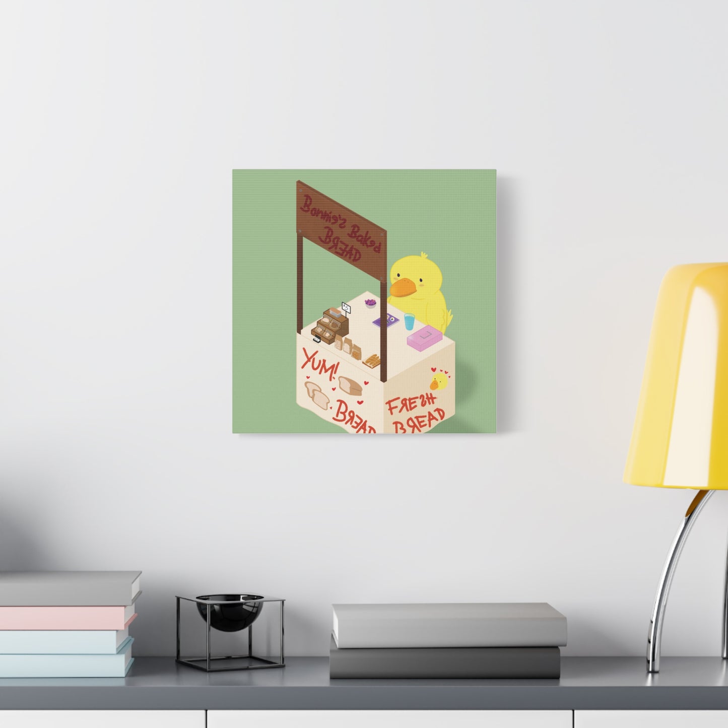 Cute Chick Bakery Canvas Print — "Bonnie's Baked Bread" Matte Stretched Art