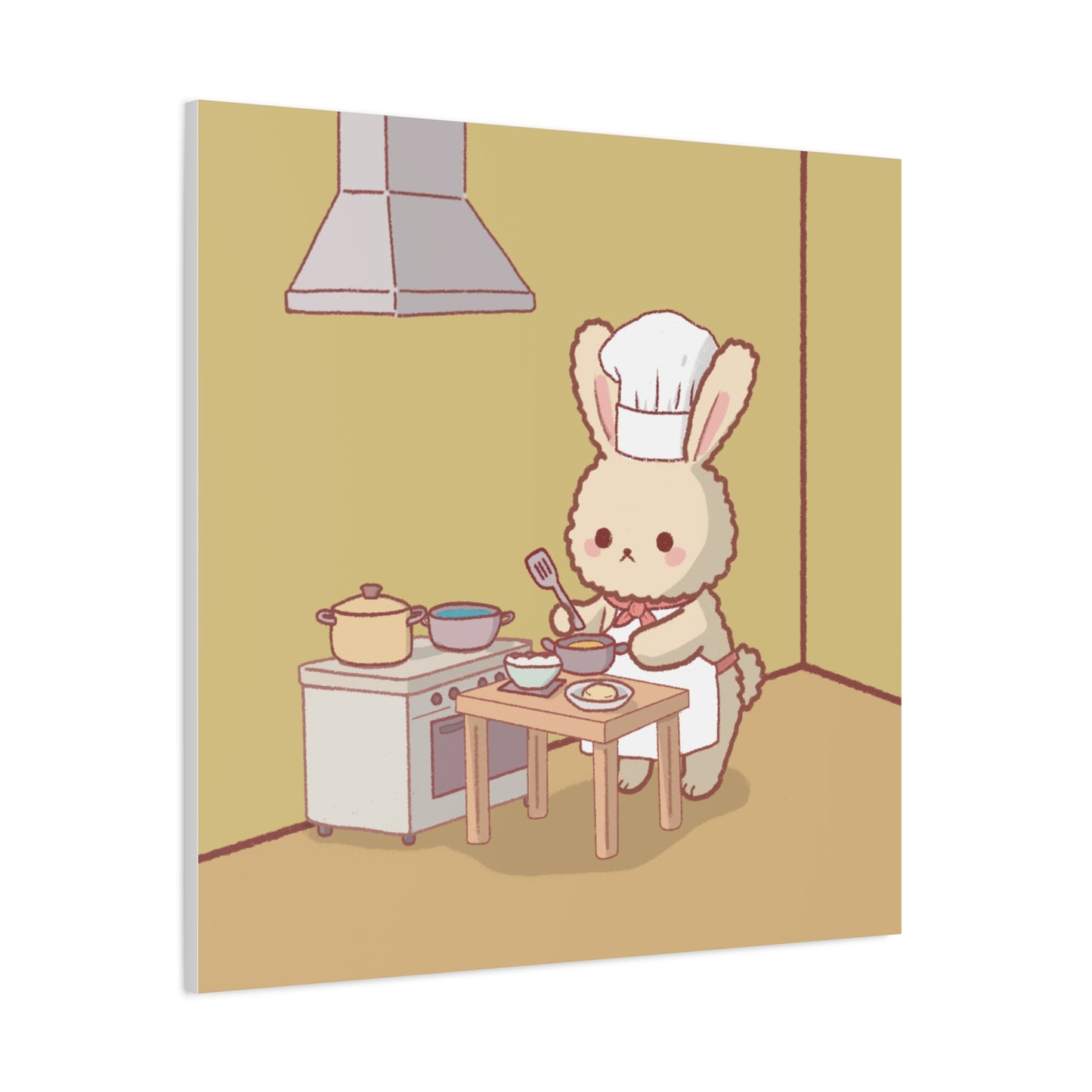 Cute Chef Bunny Canvas Art — Kawaii Rabbit Cooking Wall Decor (Matte Stretched)