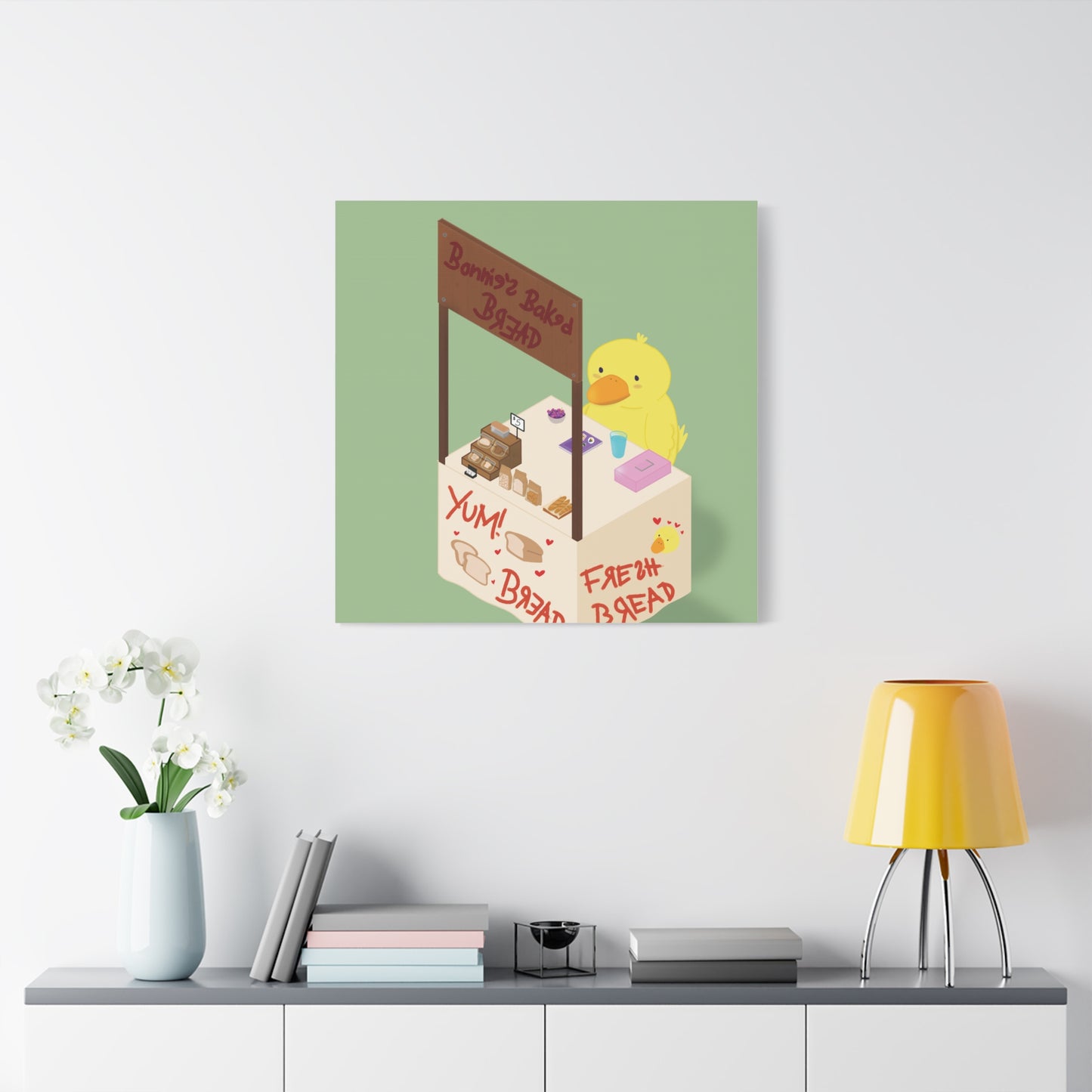 Cute Chick Bakery Canvas Print — "Bonnie's Baked Bread" Matte Stretched Art