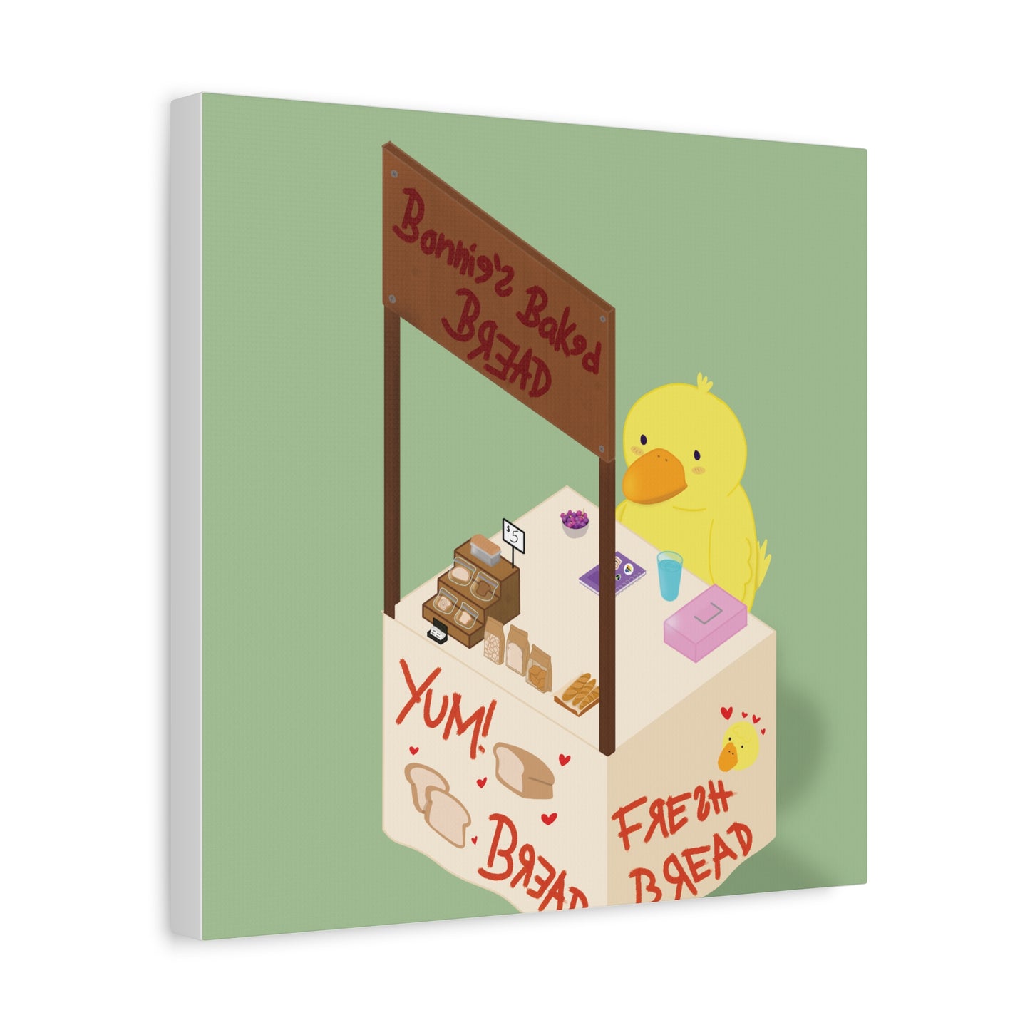 Cute Chick Bakery Canvas Print — "Bonnie's Baked Bread" Matte Stretched Art