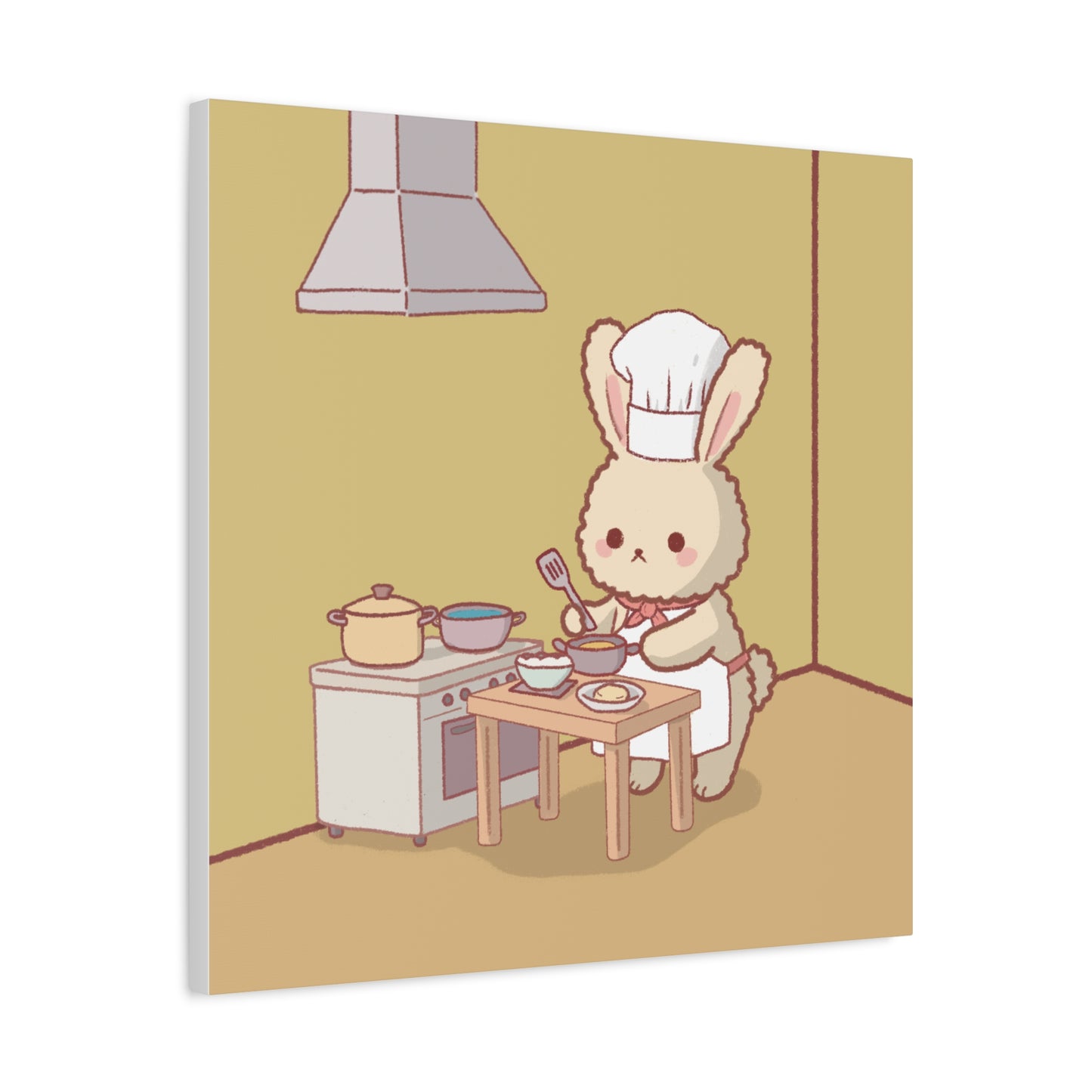 Cute Chef Bunny Canvas Art — Kawaii Rabbit Cooking Wall Decor (Matte Stretched)
