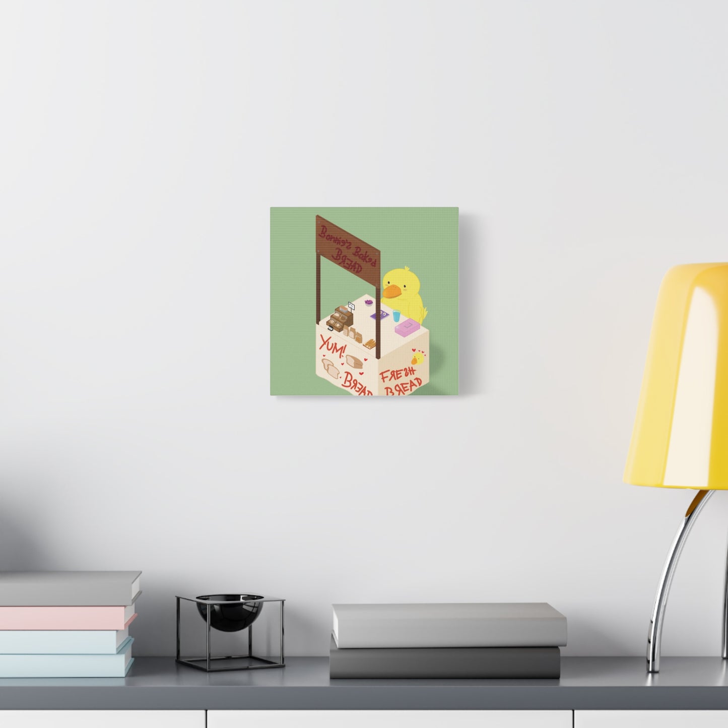 Cute Chick Bakery Canvas Print — "Bonnie's Baked Bread" Matte Stretched Art