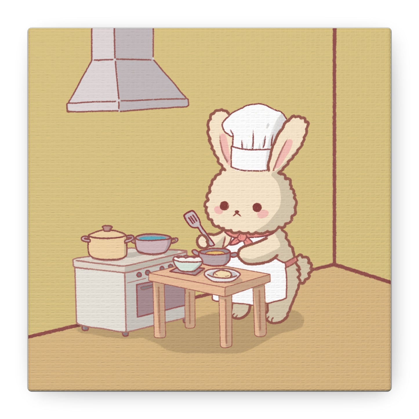 Cute Chef Bunny Canvas Art — Kawaii Rabbit Cooking Wall Decor (Matte Stretched)