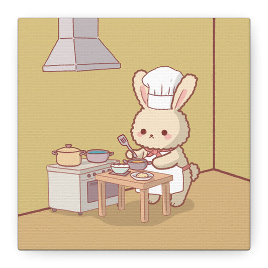 Cute Chef Bunny Canvas Art — Kawaii Rabbit Cooking Wall Decor (Matte Stretched)