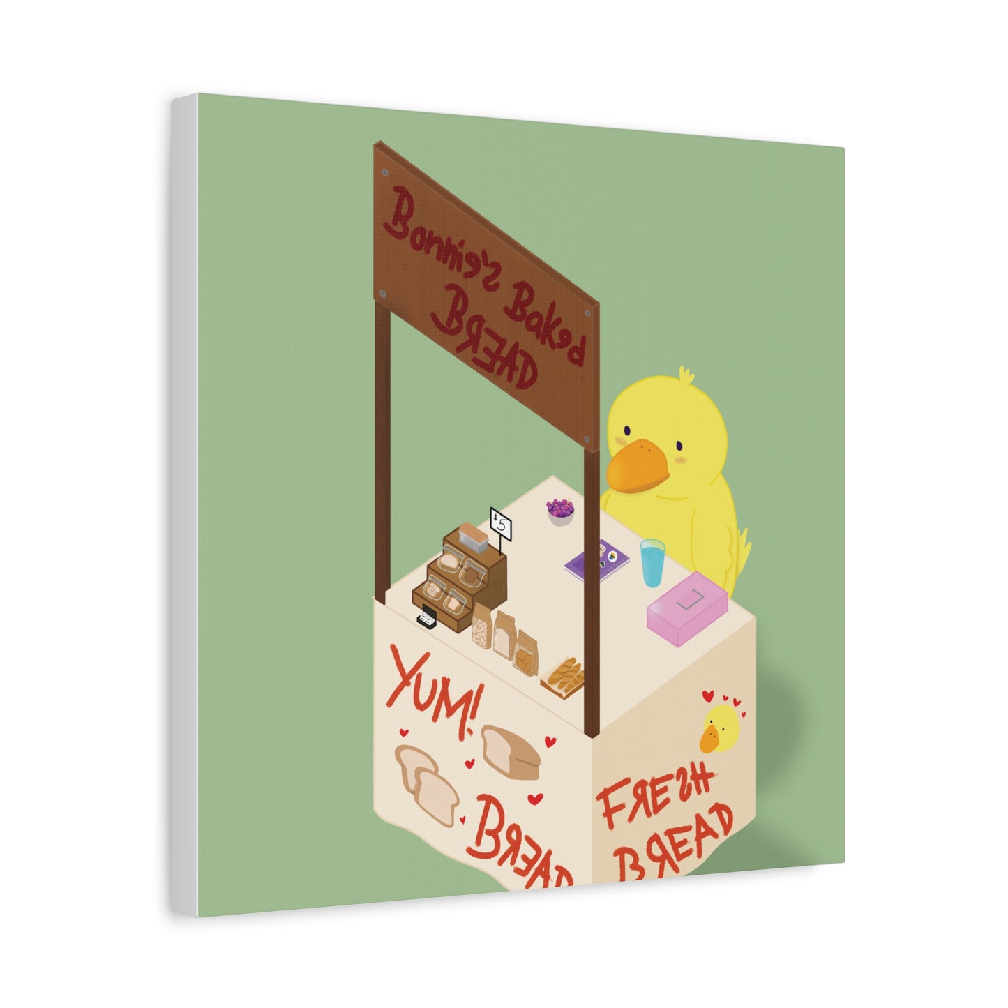 Cute Chick Bakery Canvas Print — "Bonnie's Baked Bread" Matte Stretched Art