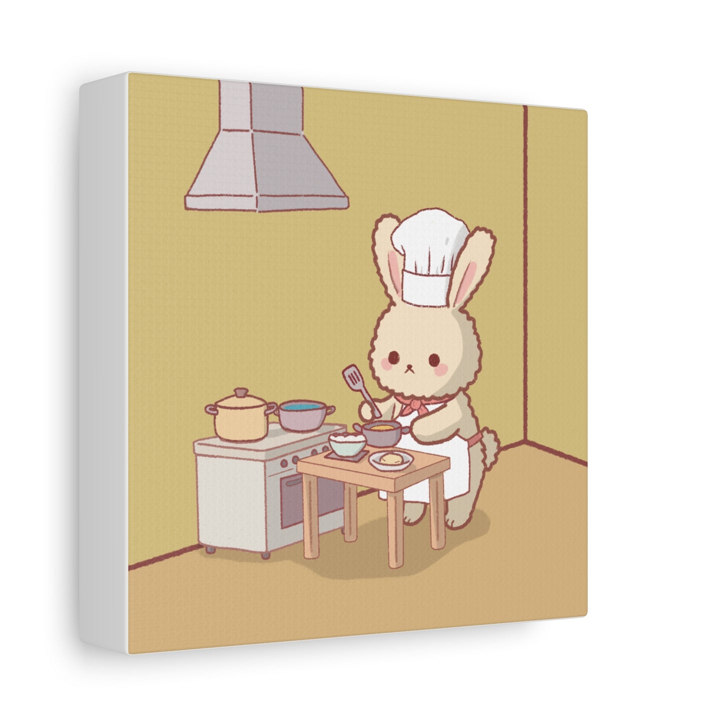 Cute Chef Bunny Canvas Art — Kawaii Rabbit Cooking Wall Decor (Matte Stretched)