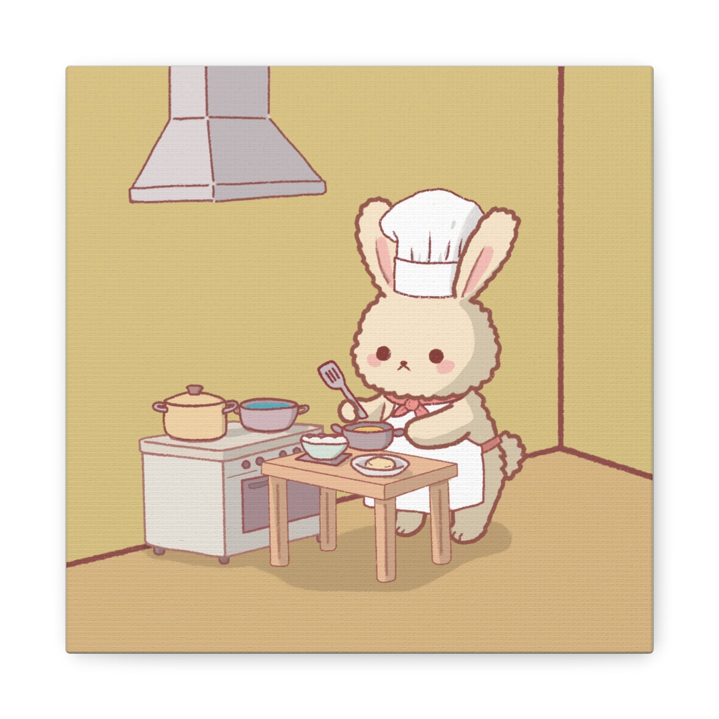 Cute Chef Bunny Canvas Art — Kawaii Rabbit Cooking Wall Decor (Matte Stretched)