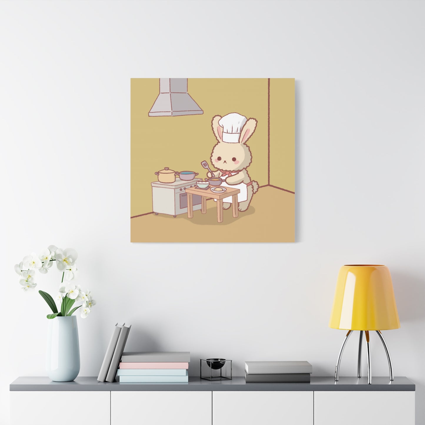 Cute Chef Bunny Canvas Art — Kawaii Rabbit Cooking Wall Decor (Matte Stretched)
