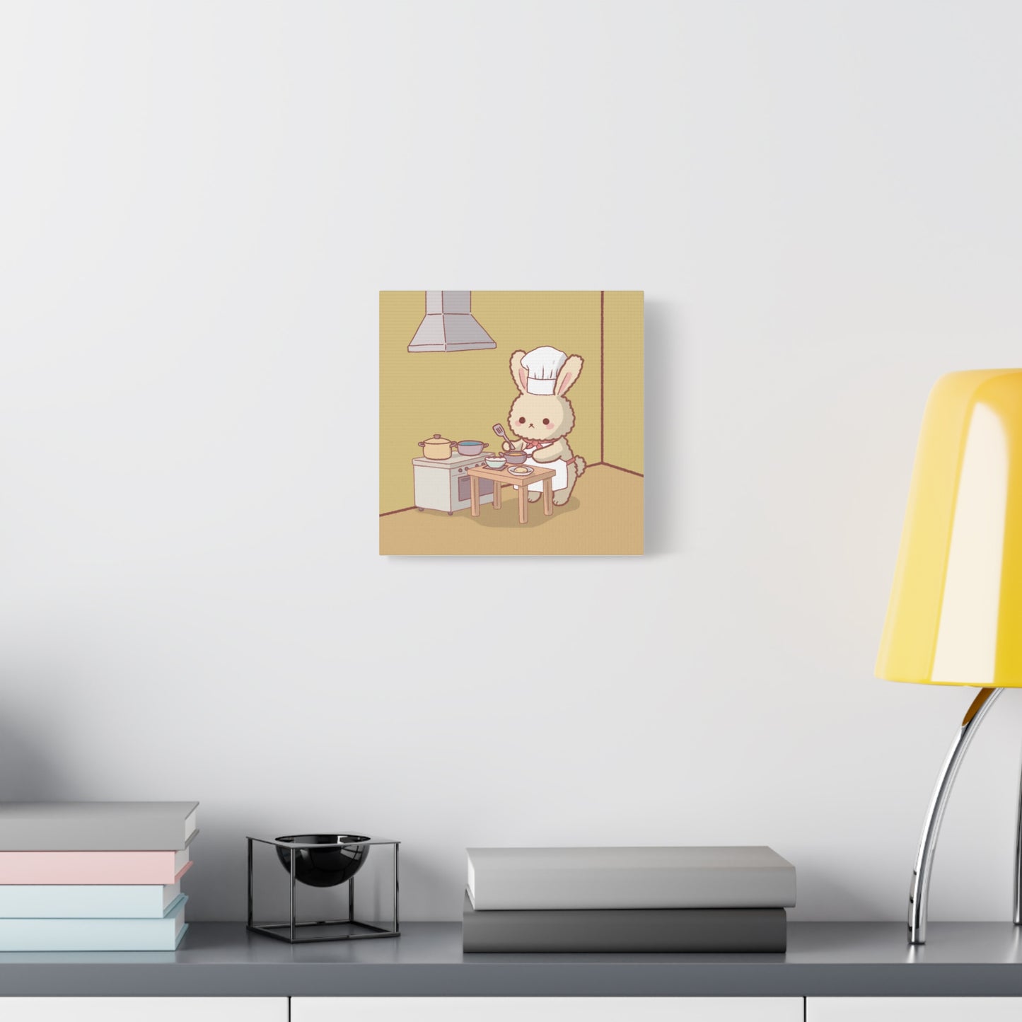 Cute Chef Bunny Canvas Art — Kawaii Rabbit Cooking Wall Decor (Matte Stretched)
