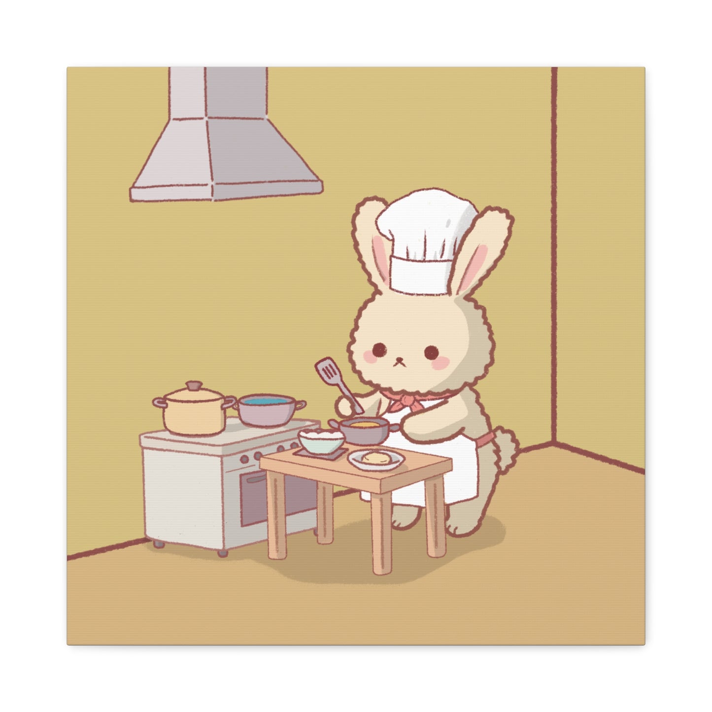 Cute Chef Bunny Canvas Art — Kawaii Rabbit Cooking Wall Decor (Matte Stretched)