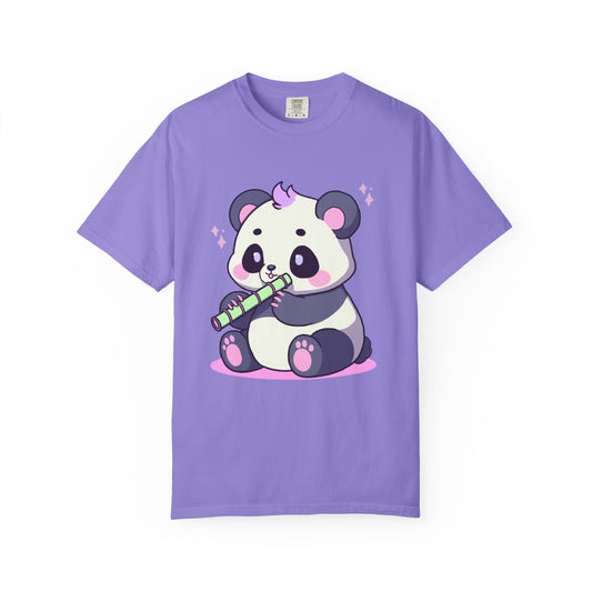 Kawaii Panda Eating Bamboo T-Shirt — Cute Cartoon Graphic Tee