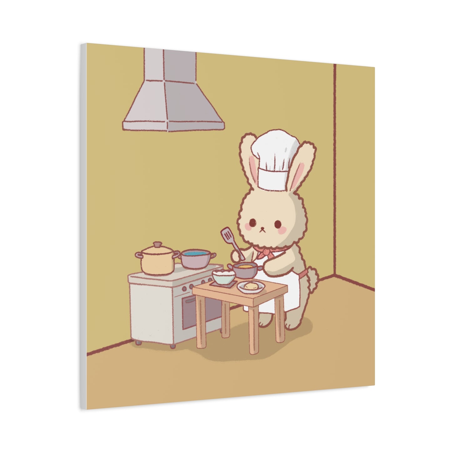 Cute Chef Bunny Canvas Art — Kawaii Rabbit Cooking Wall Decor (Matte Stretched)
