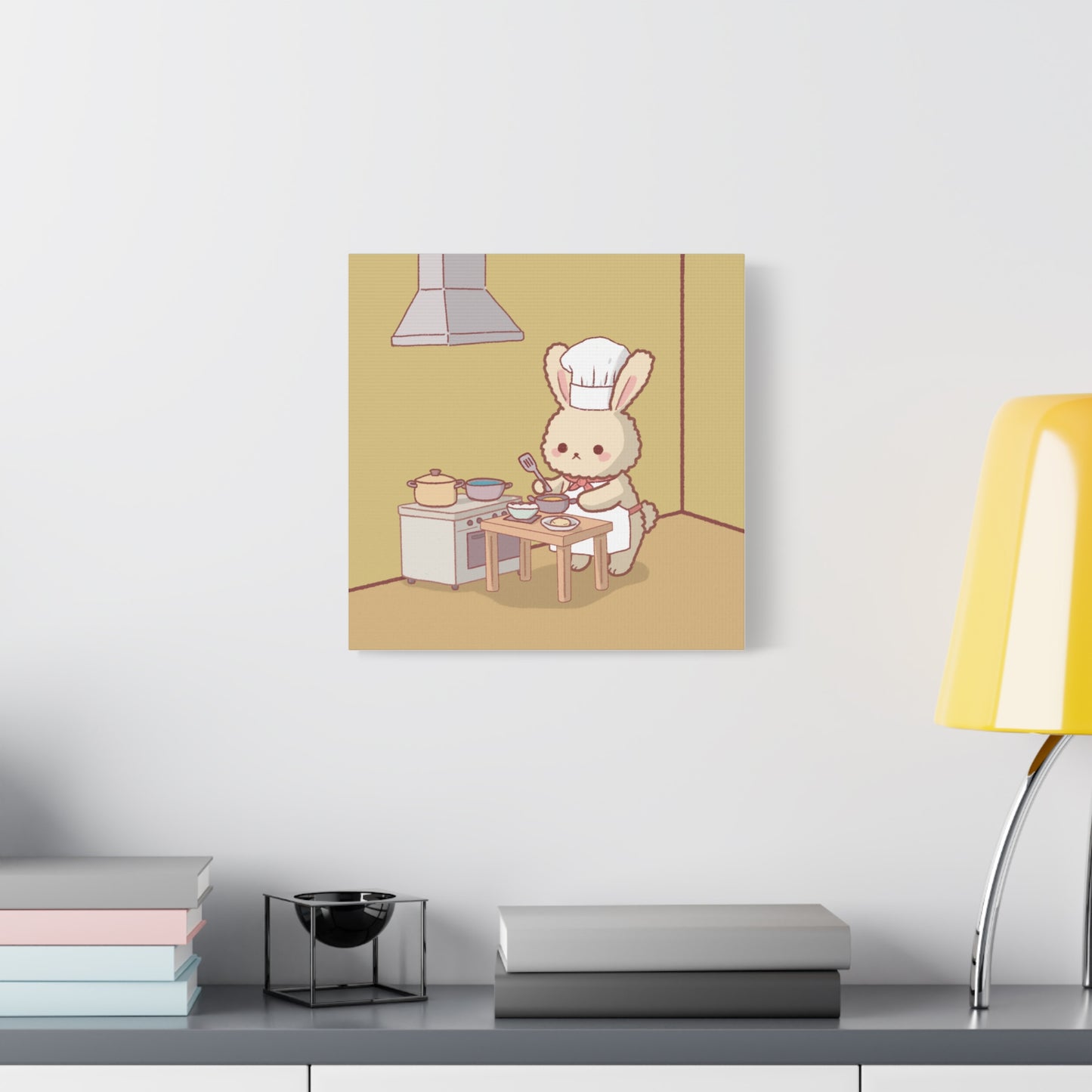 Cute Chef Bunny Canvas Art — Kawaii Rabbit Cooking Wall Decor (Matte Stretched)