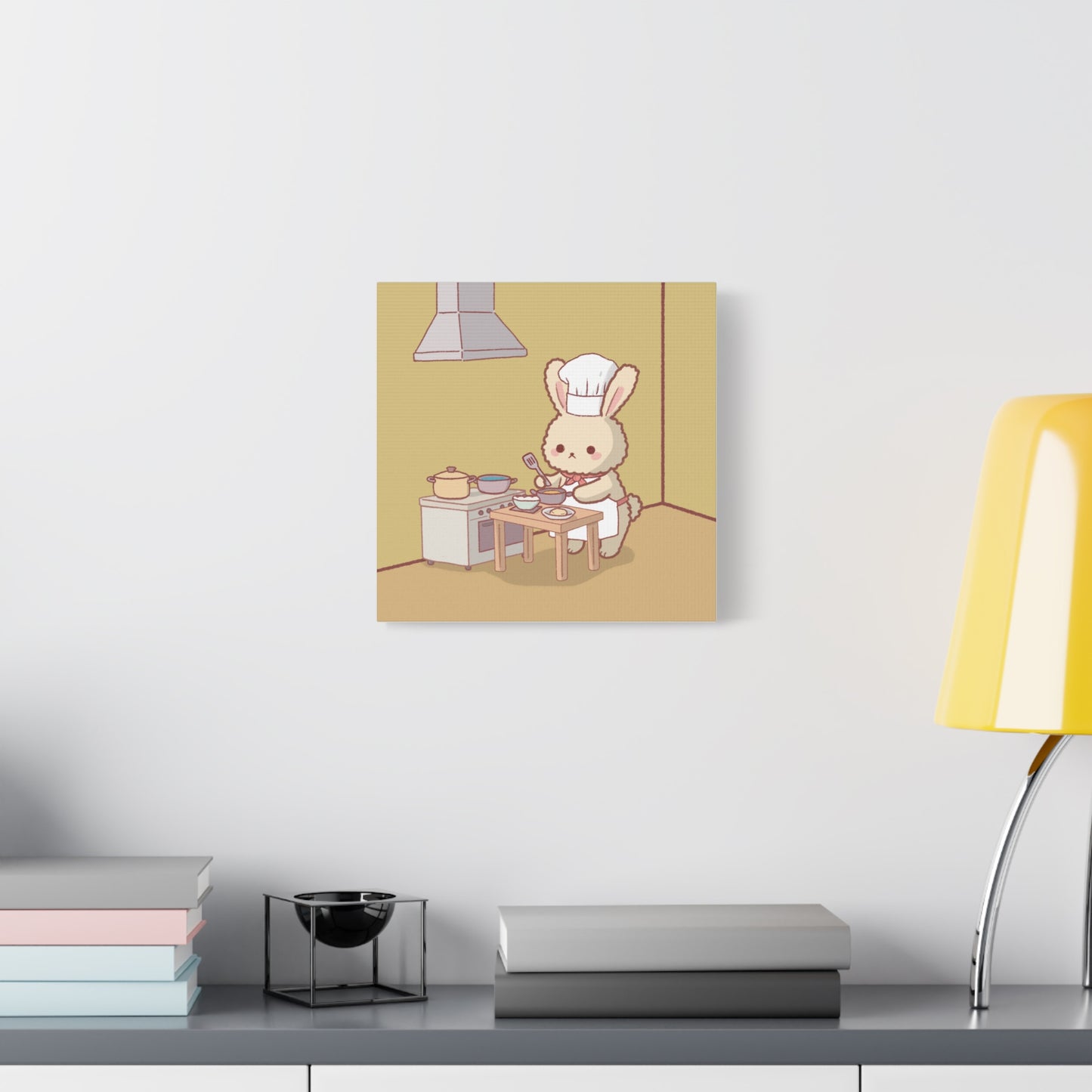Cute Chef Bunny Canvas Art — Kawaii Rabbit Cooking Wall Decor (Matte Stretched)