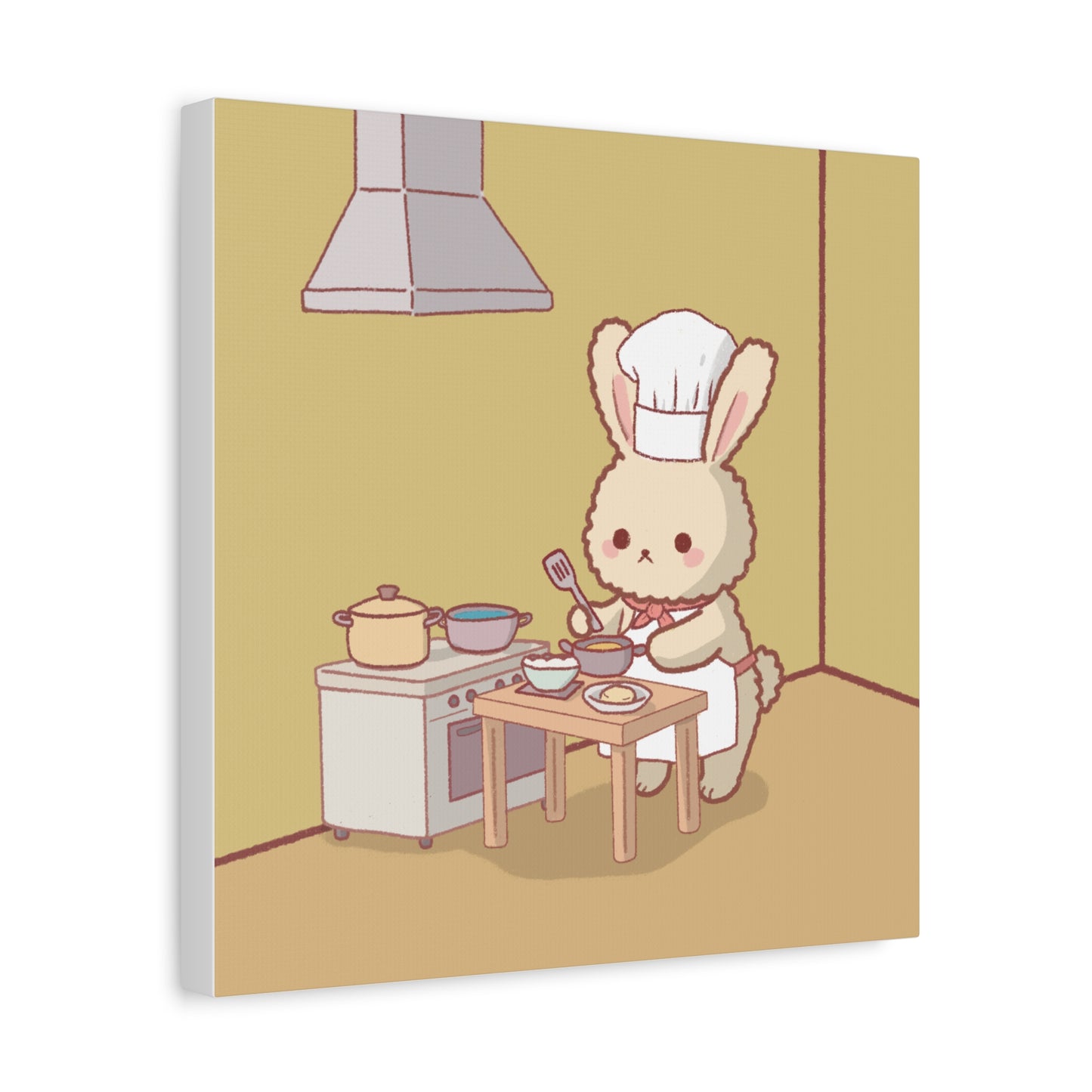 Cute Chef Bunny Canvas Art — Kawaii Rabbit Cooking Wall Decor (Matte Stretched)