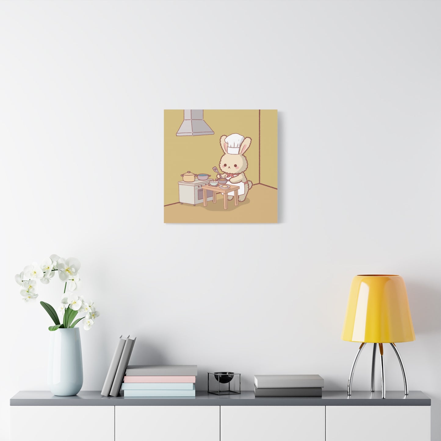 Cute Chef Bunny Canvas Art — Kawaii Rabbit Cooking Wall Decor (Matte Stretched)