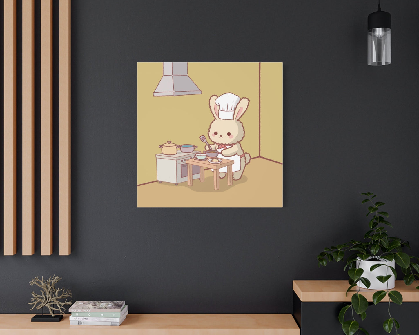 Cute Chef Bunny Canvas Art — Kawaii Rabbit Cooking Wall Decor (Matte Stretched)