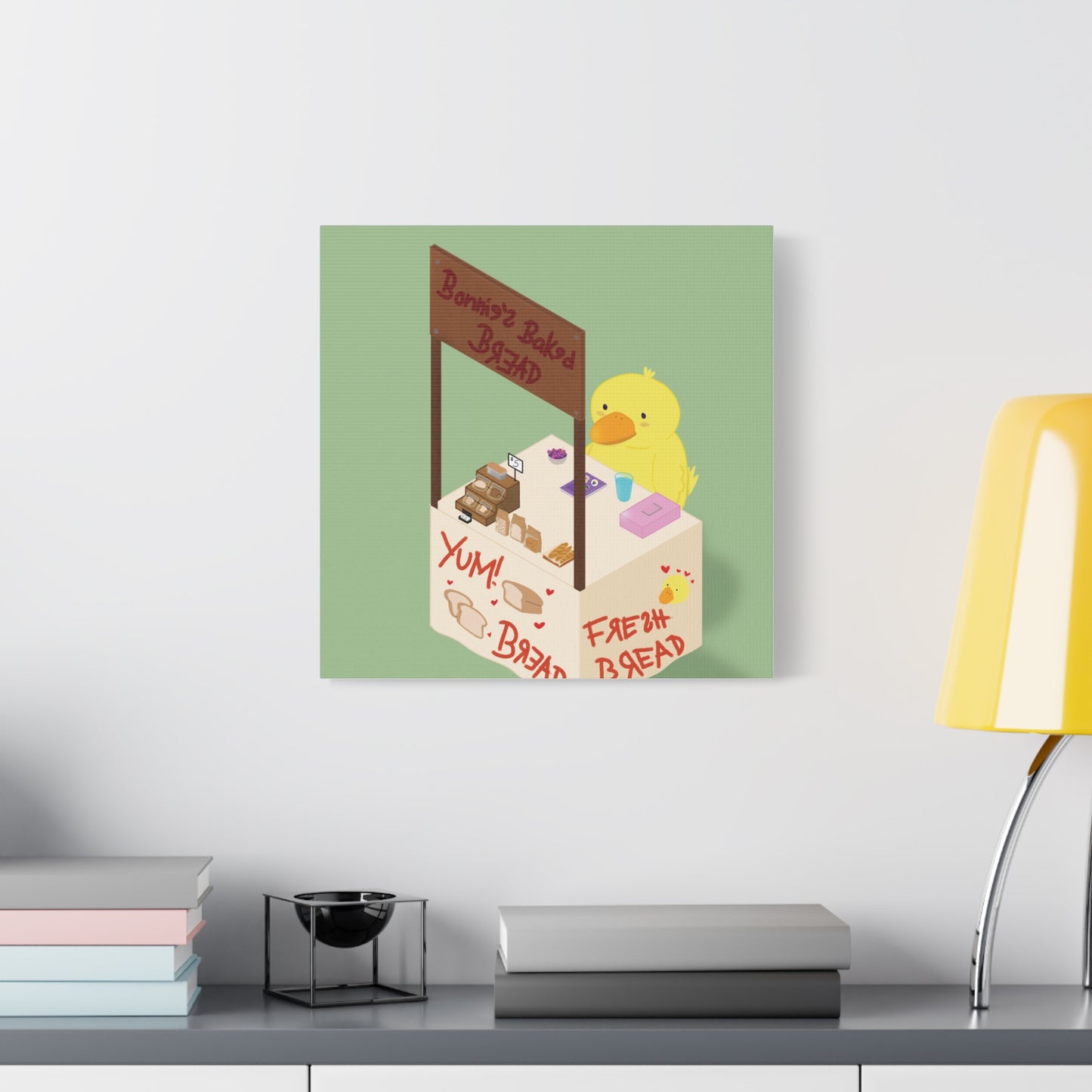 Cute Chick Bakery Canvas Print — "Bonnie's Baked Bread" Matte Stretched Art