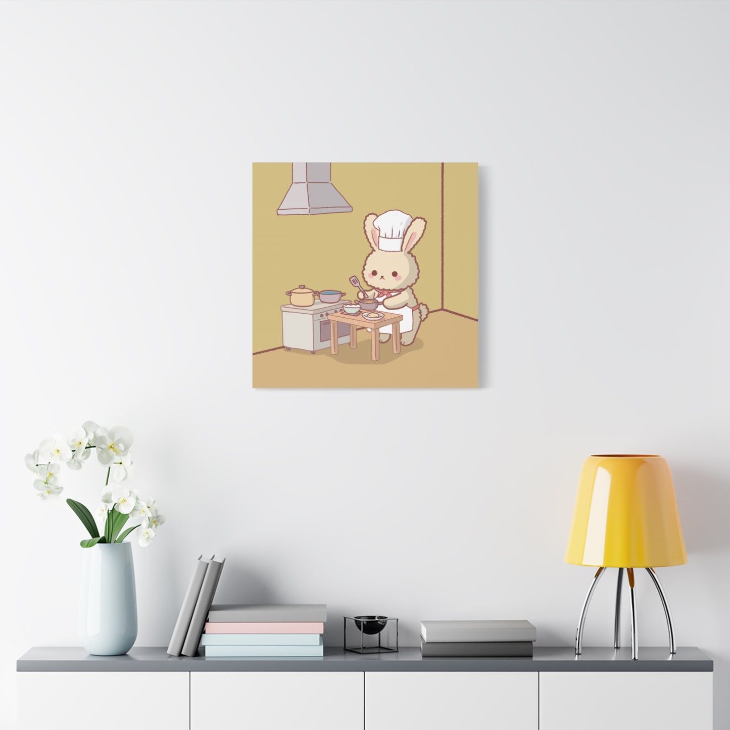 Cute Chef Bunny Canvas Art — Kawaii Rabbit Cooking Wall Decor (Matte Stretched)