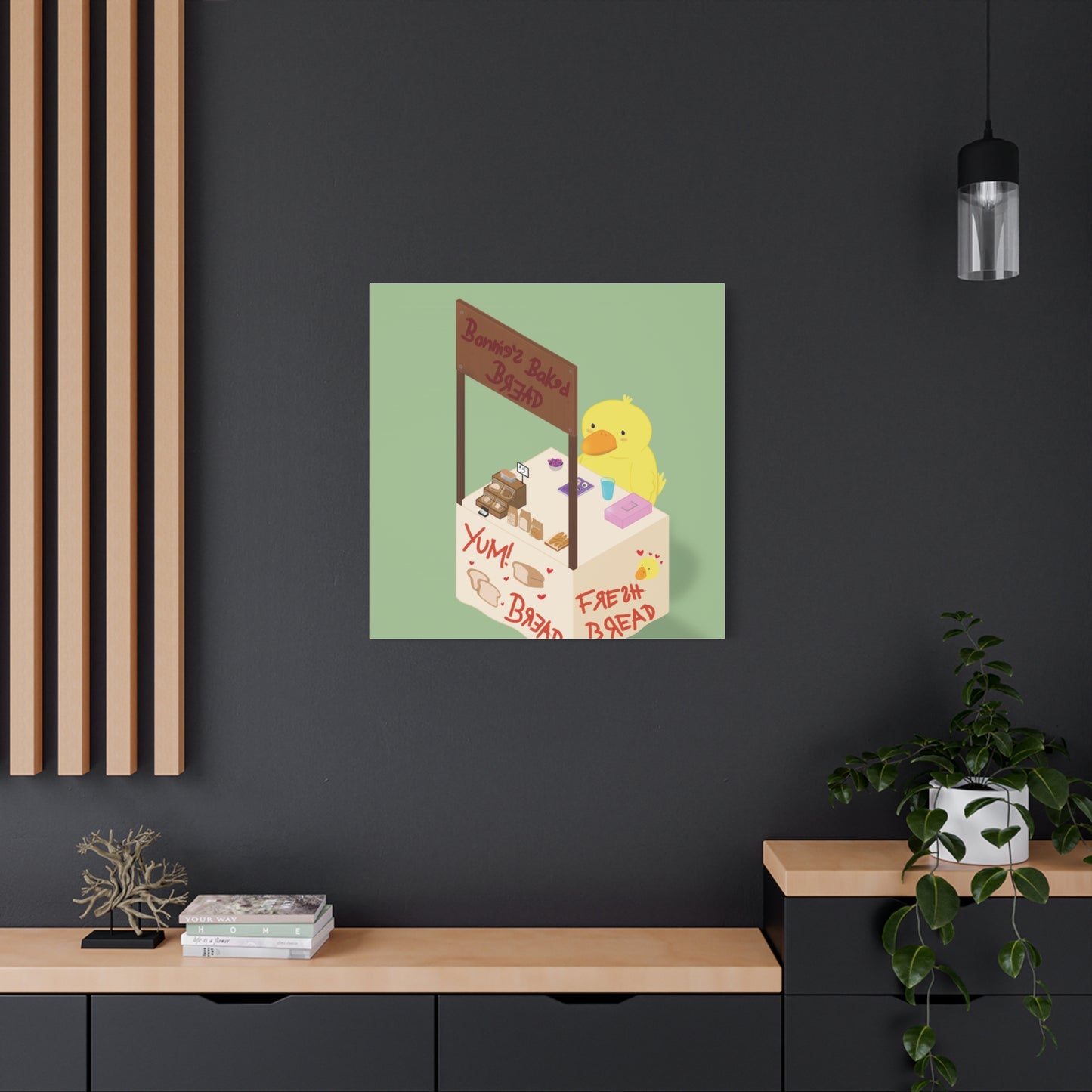 Cute Chick Bakery Canvas Print — "Bonnie's Baked Bread" Matte Stretched Art