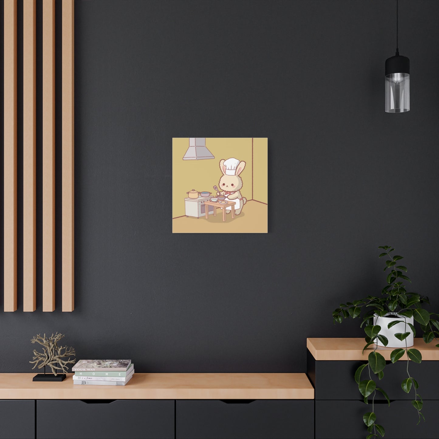 Cute Chef Bunny Canvas Art — Kawaii Rabbit Cooking Wall Decor (Matte Stretched)