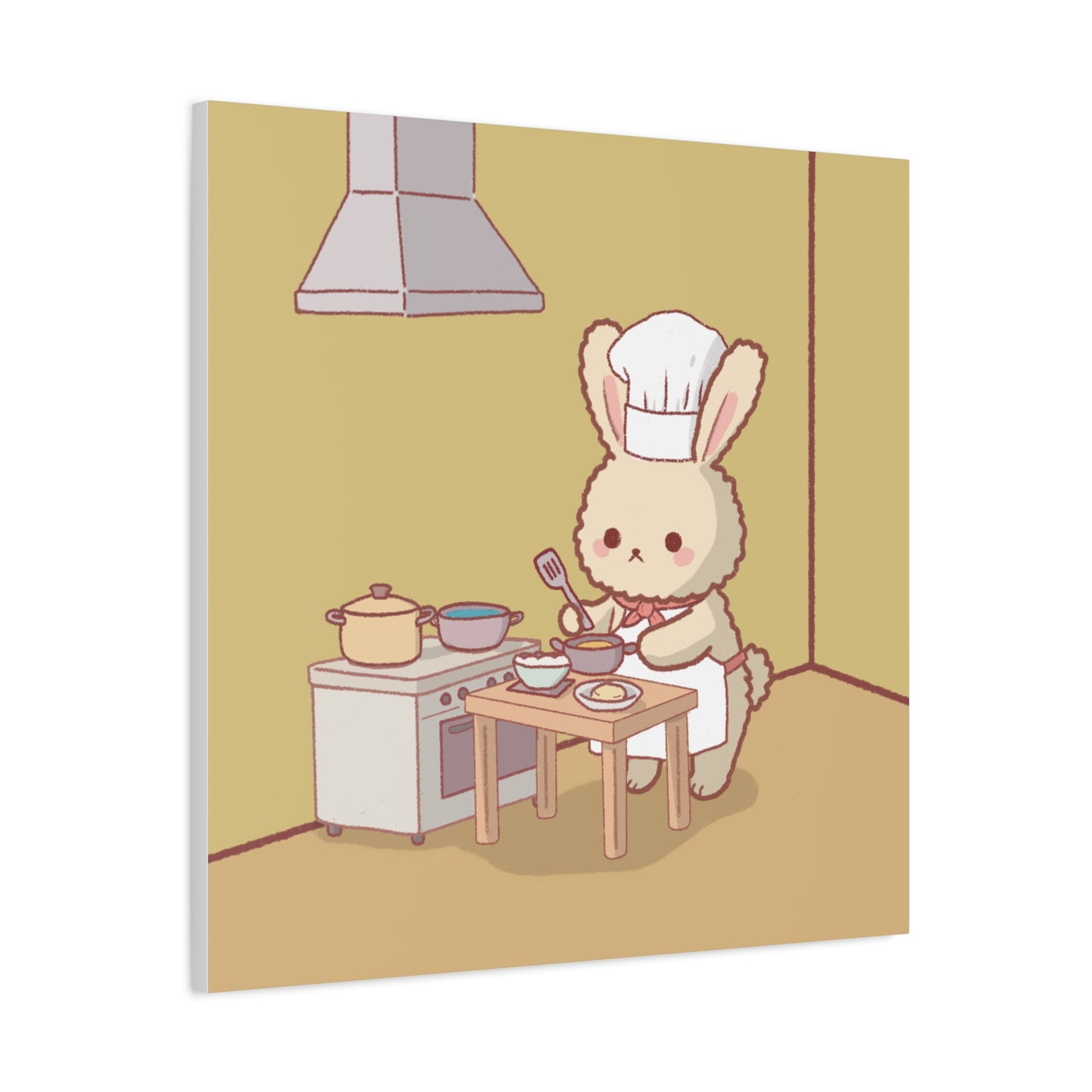 Cute Chef Bunny Canvas Art — Kawaii Rabbit Cooking Wall Decor (Matte Stretched)