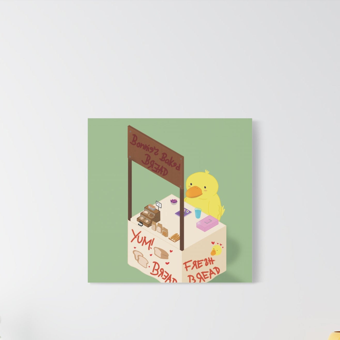 Cute Chick Bakery Canvas Print — "Bonnie's Baked Bread" Matte Stretched Art
