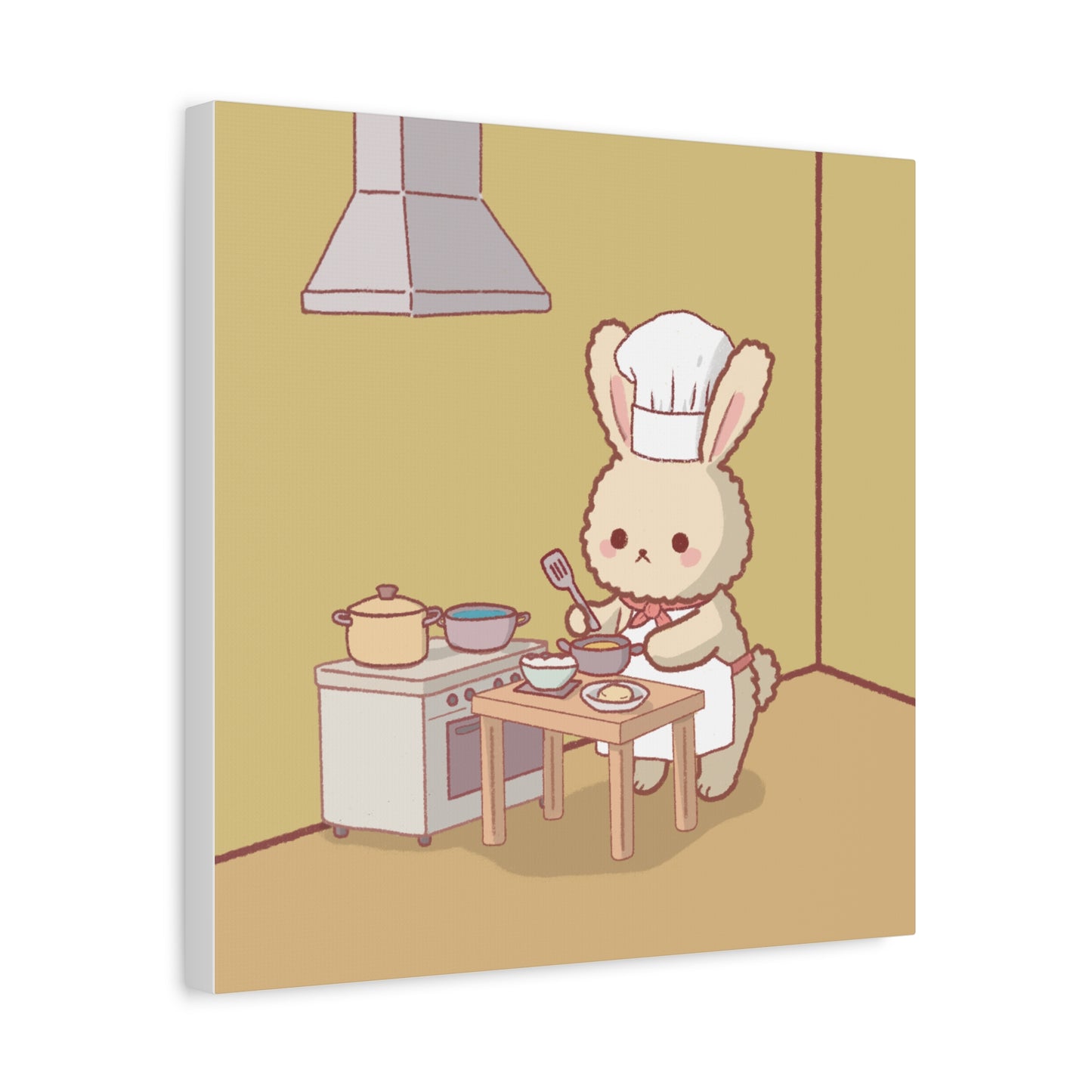 Cute Chef Bunny Canvas Art — Kawaii Rabbit Cooking Wall Decor (Matte Stretched)