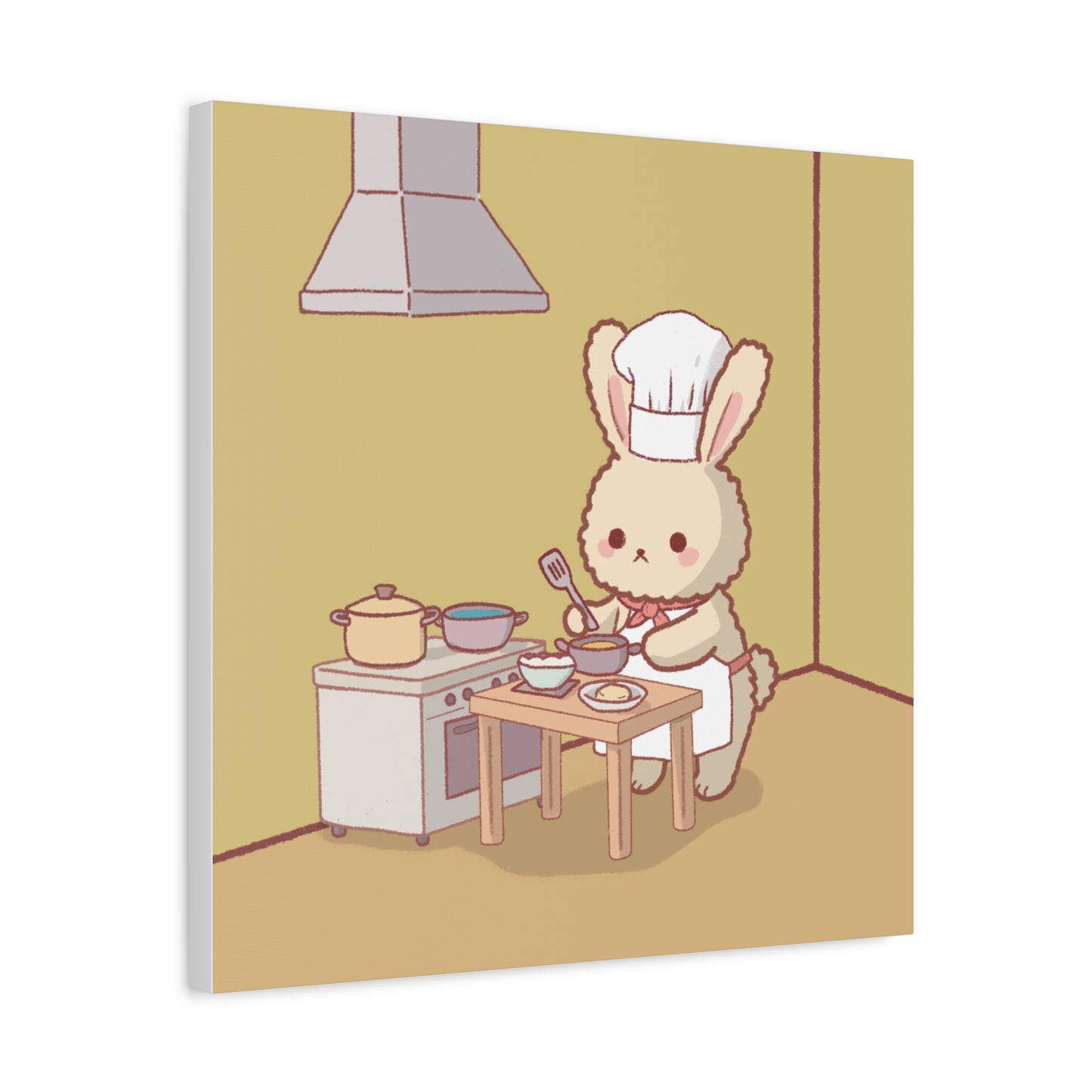 Cute Chef Bunny Canvas Art — Kawaii Rabbit Cooking Wall Decor (Matte Stretched)