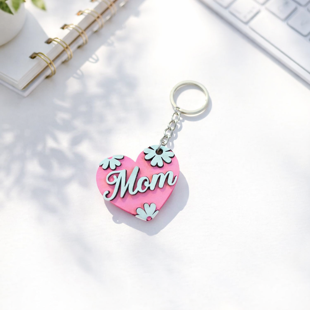 Pink Heart “Mom” Keychain – Handmade Gift for Moms