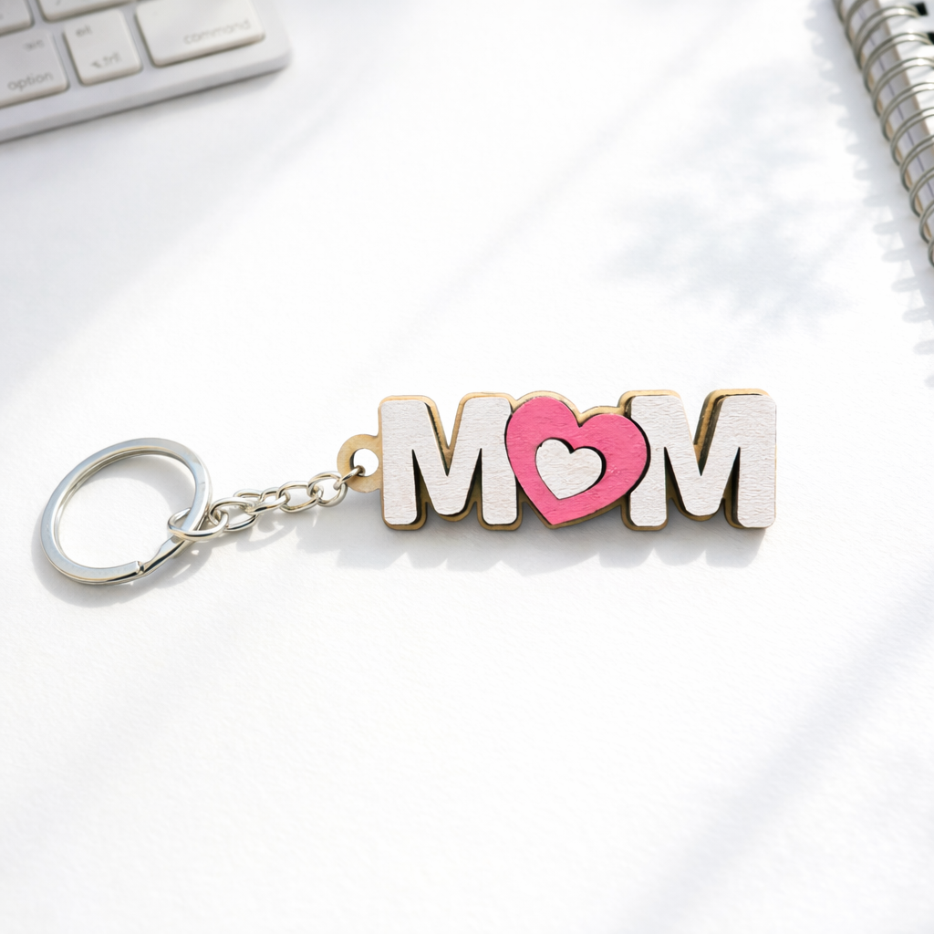 Mom Heart Keychain – Cute Wooden Gift for Mothers